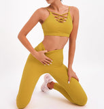 Costume de yoga jaune mode croix coupe-bas costume de yoga nu respirant exercice de remise en forme costume de gymnastique co