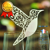 TD® Lot de 50 Pièces de Décoration de verre, table en forme d'oiseau/Inscription Carte Nom Place-Verre Ajouré Blanc Mariage Soirée