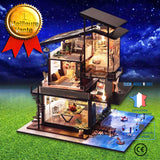 TD® Maison de poupée LED pour enfants - Assemblage de maison de poupée - Assemblage de meubles LED en bois pour cadeaux pour enfants