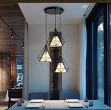 TD® Lampes de Plafond Créative noire pour Lampe Suspension Lustre Cage en Fer Forme Diamant avec Douille Eclairage Style Industriel