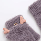 TD® Hiver Noël Elk Antlers Gants de Bande Dessinée Femelle Vison Velours Étudiant Écriture Fingerless Flip Gants Chauds