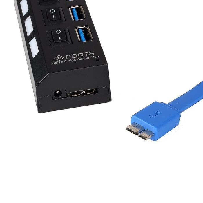TD® Multiprise USB 3.0 avec 4 ports avec indicateur LED et interrupteurs individuels pour economiser l'énergie
