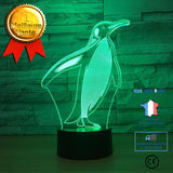 TD® Lampe optique poser décoratif tactile 7 couleurs illusion optique - modèle pingouin - faible consommation câble USB ou 3 piles A