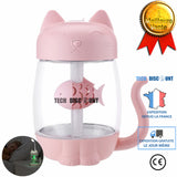 TD® Humidificateur d'air Chat avec poisson/ Magnifique déco tendance et artistique modernité Rose Réservoir d'eau