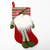 TD® Chaussettes de bonbons de Noël Poupée sans visage en trois dimensions Chaussettes de Noël Pieds doux Sac cadeau Rudolph rayé