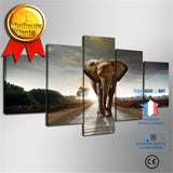 TD® Cadre salon mur Art photos HD imprimé 5 pièces-pcs forêt éléphant Animal moderne peinture sur toile décor maison affiche~11240
