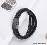 TD® Bracelet en cuir bracelet multicouche tissé bracelet en acier inoxydable homme femme quotidien design style simple sobre discret
