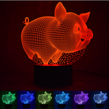 TD® Veilleuse 3D avec cochon de graisse animale Bouton de vision Éclairage LED