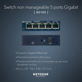TD® NETGEAR GS105 Switch Ethernet 5 ports Métal Gigabit (10/100/1000), Protection ProSAFE, Garantie à Vie Idéal pour les PME et TPE