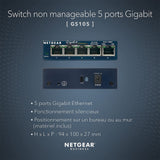 TD® NETGEAR GS105 Switch Ethernet 5 ports Métal Gigabit (10/100/1000), Protection ProSAFE, Garantie à Vie Idéal pour les PME et TPE