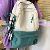 TD® Cartable scolaire sac à dos lycée collège mignon nylon style campus fourniture scolaire couleur blanc turquoise bleu poches