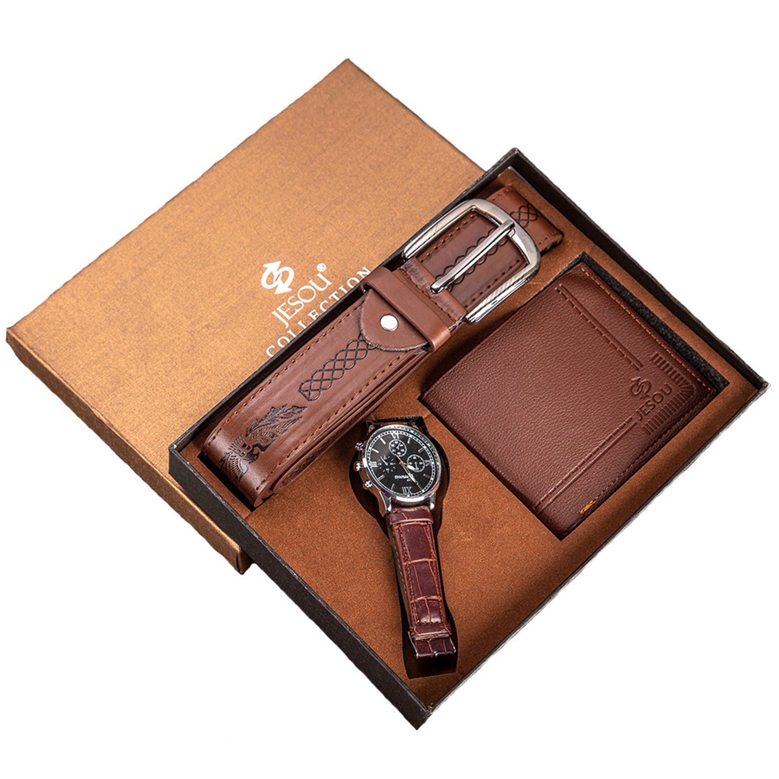 TD® Coffret cadeau pour homme magnifiquement emballé montre + portefeuille ceinture ensemble créatif combinaison ensemble