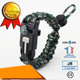 Outil de survie Boussole Flintstone Bracelet réglable Survie en plein air Détresse Corde à main d'urgence Sports plein air Al