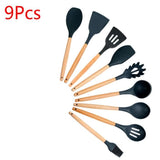TD®  TD® Ensemble de 9 ustensiles de cuisine en silicone avec manche en bois - accessoire de cuisine