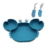 TD® Bébé assiette enfants vaisselle dessin animé crabe silicone ventouse bol bébé compartiment assiette fourchette cuillère ensemble