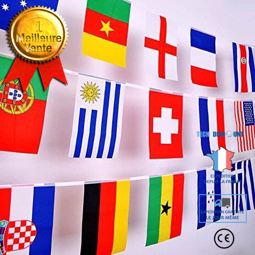 TD® Banderole de Drapeaux du monde 21*14 c m/ Guirlande de Bannière,drapeaux Internationaux/100 Pays différents pour fête 25 m" pour