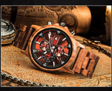 TD® Montre en noyer naturel et alliage - couleur rouge noir multifonction - apparence sportive et luxueuse montre mouvement quartz