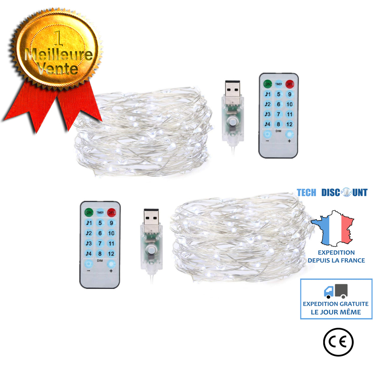 TD® 10M Guirlande lumineuse LED lampe à télécommande (blanc chaud)