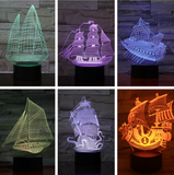 INN® INN Lampe 3D LED bateau 7 couleurs USB Veilleuse de chambre intérieur, Pour décoration de maison, Pour cadeau