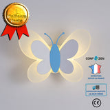 Personnalité créative papillon chambre d'enfants LED lampe de chevet chambre lampe de mur de fond (bleu + blanc)