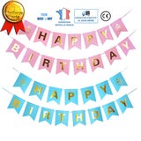 TD®  banderole happy birthday rose et or joyeux anniversaire ballon decoration enfant bébé fête mural intérieur extérieur aluminium