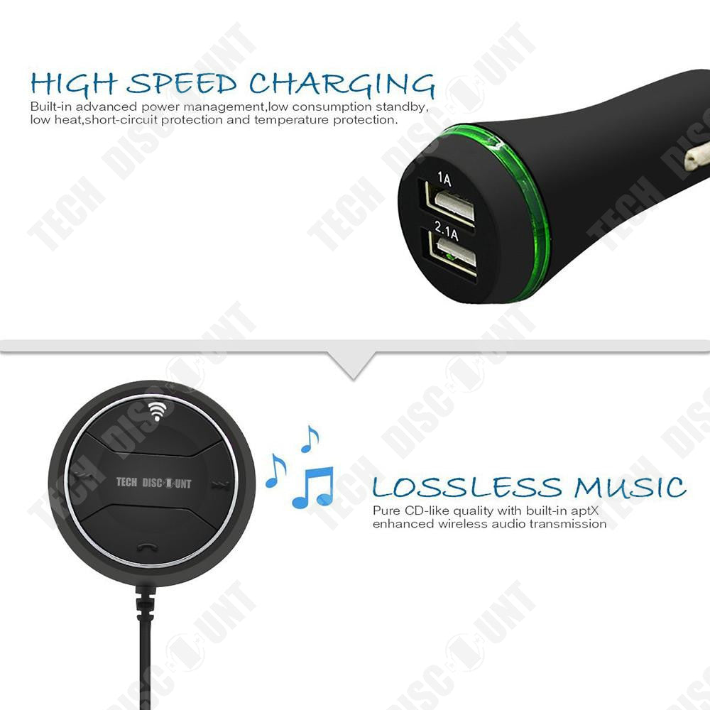 TD® Récepteur bluetooth de voiture jack USB audio kit mains libres chargeur stéréo téléphones conduite transmetteur musique allume