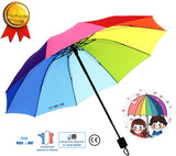 TD® Parapluie multicolore arc-en-ciel pliant adulte multicolore coloré temps pluvieux ou ensoleillé résistant rétractable trois fois
