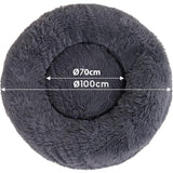 TD® Lit moelleux rond pour Chat et Chien Extra large Lavable avec coussin，Deluxe Panier pour Animal Domestique-100x100cm-gris