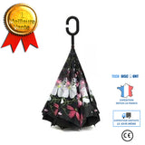 TD® Parapluie Inversé, Anti-UV Double Couche Coupe-Vent Parapluie, Mains Libres poignée en forme C Parapluie