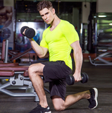 T-shirt à manches courtes pour hommes à col en V moulant à manches courtes PRO fitness running sports entraînement à manches
