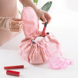 TD® Sac cosmétique à cordon de serrage couleur rose sac de rangement de voyage de grande capacité sac de lavage portable accessoires
