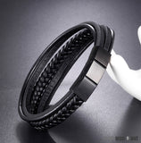 TD® Bracelet en cuir bracelet multicouche tissé bracelet en acier inoxydable homme femme quotidien design style simple sobre discret