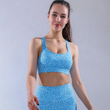 Costume de yoga bleu à pois costume de yoga nude sport pour femmes soutien-gorge dos ouvert taille taille pantalon course cos