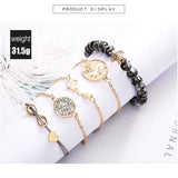 TD® Lot  5 Pièces Bracelet Bijoux Gourmette /Carte Monde Tortue Perle Love Cadeau Pour Femme Fille Moderne Fantaisie