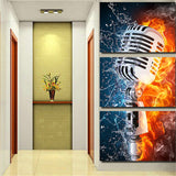 TD® LB21696 Mur Art photos HD imprimé salon décor à la maison 3 pièces Microphone eau feu toile artistique peintures Rock musique af
