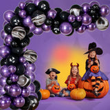 TD® Halloween decoration ensemble de chaîne de ballon noir et violet combinaison de tissu de fond de décoration de fête de fantôme