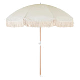 TD® Parasol d'extérieur avec spray à franges fibre plastique imitation bois mât manuel parapluie de plage facile à transporter