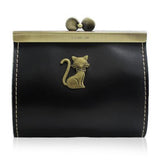 TD® Porte-Monnaie Femmes Vintage  Rétro Pièces Sac à Main Petit Chat Faux Cuir Noir