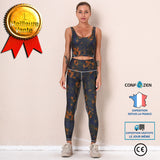 Costume de yoga imprimé tie-dye hanches costume musculation soutien-gorge sport en cours d'exécution pantalon  fitness noir f