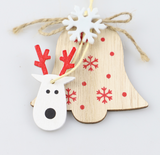 Ornements de Noël, décorations de Noël, flocons de neige de Noël, têtes d'élan, pendentifs en bois, pendentifs Noël imprimés