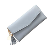 TD® Portefeuille Femme Simple Long / Porte-monnaie /Porte-cartes Sac à main de couleur Gris Bleu Détails Raffinés Allongée Franges