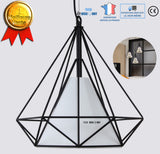 TD® Lampes de Plafond Créative noire pour Lampe Suspension Lustre Cage en Fer Forme Diamant avec Douille Eclairage Style Industriel