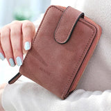 TD® Porte-Monnaie en Cuir PU de Couleur Unie Marron pour Femmes Portefeuille Porte-Cartes Double Fermeture Zip et Bouton à Pression