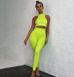 Costume de yoga mode stretch slim fit gilet sans bretelles leggings de levage de la hanche costume de yoga pantalon vert fluo