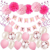 TD® Kit de décorations pour anniversaire filles ou garçons munies de 36 pièces décoratives modernes guirlande ballons couleur rose