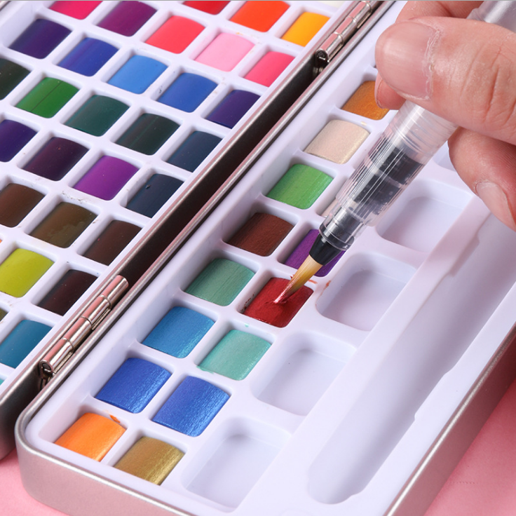 Ensemble de peinture boîte fer emballage ensemble peinture aquarelle solide 72 couleurs couleur nacrée aquarelle peinture aqu