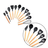 TD® 11 pièces ustensiles de cuisine Durable résistant à la chaleur Silicone poignée en bois louche à soupe antiadhésive  BARBECUE