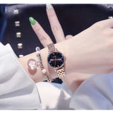 TD® Coffret Cadeau Femme - une Montre à Quartz +  un Bracelet Fleur Rose - Vintage Mode - Chronologie - Acier - Or Rose