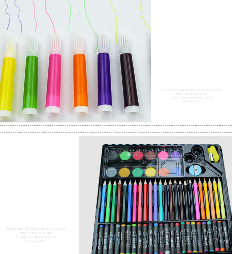Ensemble de dessin-150 pièces stylo aquarelle crayon gras Crayon de couleur  ensemble de crayons de couleur Art peinture fournitures boîte-cadeau(Bleu)