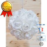 TD® Boule de fleur avec strasses pour décoration Table/ Salle de mariage BLANC x 1/ Fleur Rond perlée avec Accroche